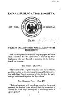 Whom do English Tories wish elected to the Presidency?