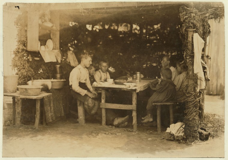 Noon hour on berry farm, Bottomley's near Baltimore, Md. The dinning room. (See report July 10, 1909). Location: Baltimore, Maryland. (Lewis Hine/Photo courtesy LOC)