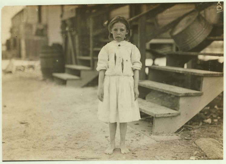 Annie Delcher, eight-year-old oyster shucker from Baltimore. Location: Dunbar, Louisiana. 1911 March. (Lewis Hine/Photo courtesy LOC)