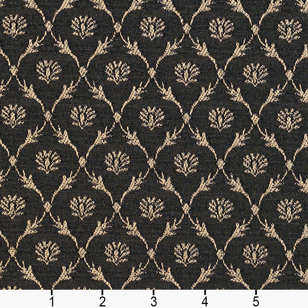 B642 Black, Floral Trellis Woven Jacquard Upholstery Fabric By The Yard