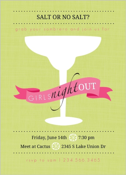 Pink And Green Margarita Girls Night Out Invitation | Girls Night Out ...
