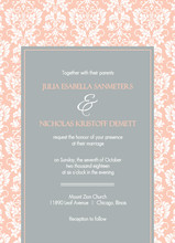 Peach and Grey Damask Wedding Invitation