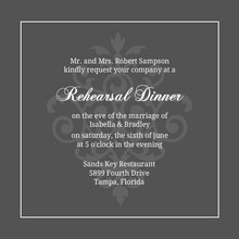 Gray and Elegant White Flourish Rehearsal Dinner