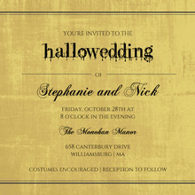Old Fashioned Gold Script Halloween Wedding Invite