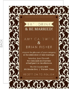 Brown damask wedding invitations
