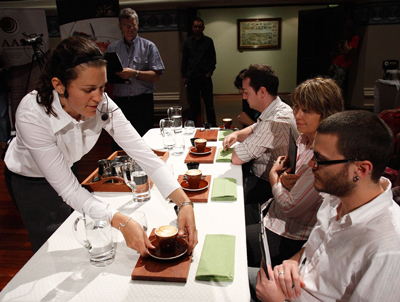 2008 Western Australian Barista Champion serves up a sweet cappuccino to WA judge Jonny Nease 2008 Western Australian Barista Champion serves up a sweet cappuccino to WA judge Jonny Nease