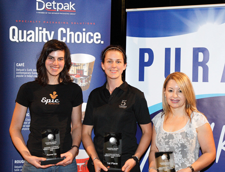 2008 Western Australian Barista Championship winners: From left; Vanessa Moore - 2nd place; Jennifer Murray - 1st place; and Mimma Battista - 3rd place 2008 Western Australian Barista Championship winners: From left; Vanessa Moore - 2nd place; Jennifer Murray - 1st place; and Mimma Battista - 3rd place