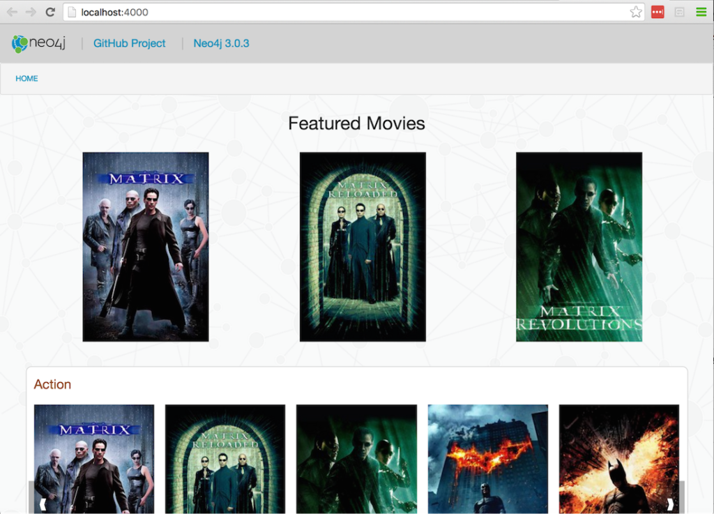 Home page of the Neo4j Flask Movies template app