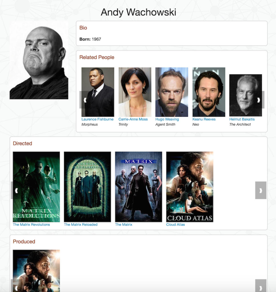 Person detail page in the Neo4j Flask movies template app