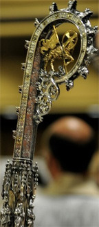 Ceremonial Crosier Closeup close-up view of the gold and platinum crosier