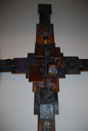 Cruciform Wall Sculpture Close-up view of printers blocks forming Ed Hamilton's cruciform sculpture