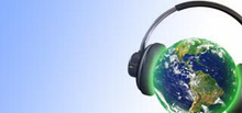 Green Tips Podcasts Green Tips Podasts logo of the earth decked out with earphones