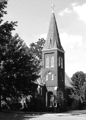 Trinity Church Ruseellville Black and white photo of Trinity Church Russellville exterior