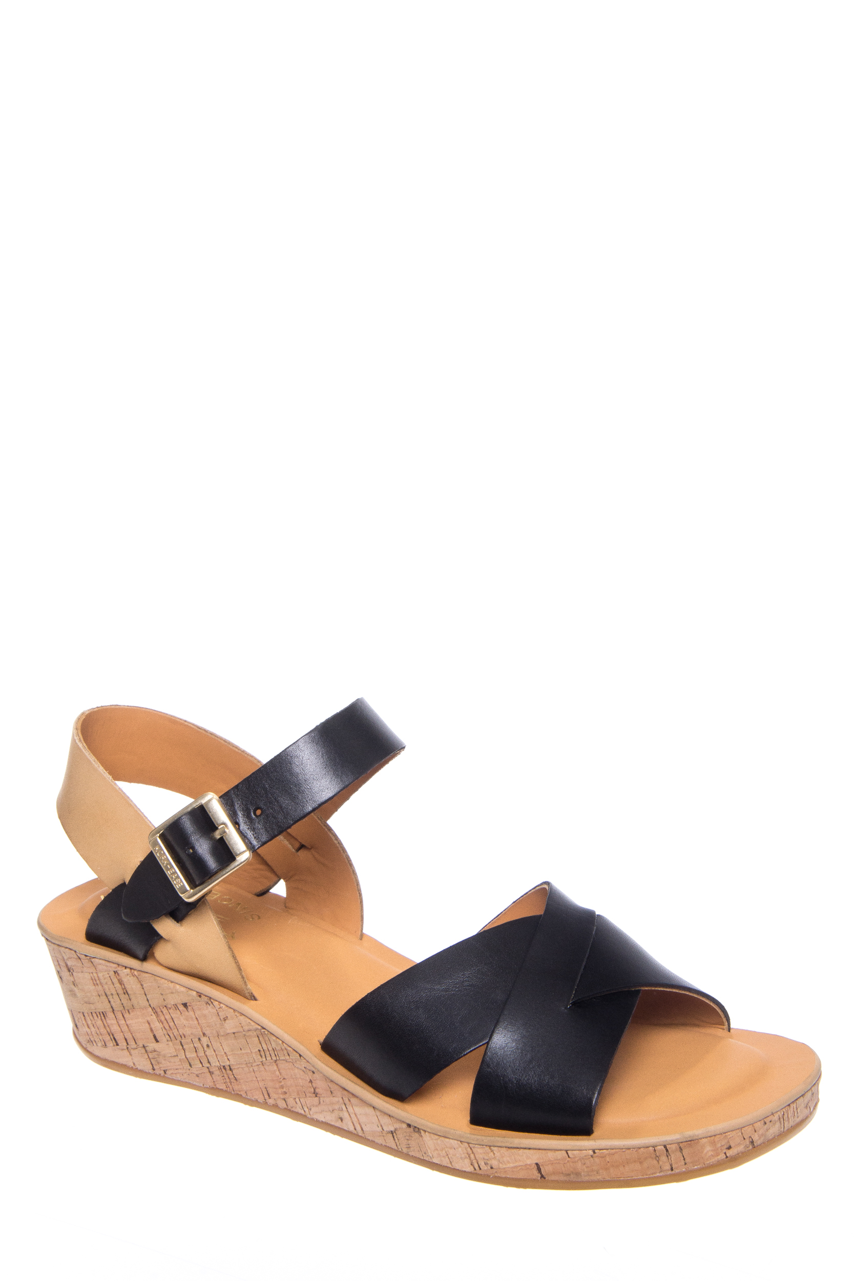 Korkease Myrna Low Wedge Ankle Strap Sandal Black Natural Myblab