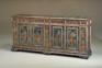 Italian provincial silvered, mottled sea blue & floral painted serpentine sideboard furniture Italian provincial silvered, mottled sea blue & floral painted serpentine sideboard furniture