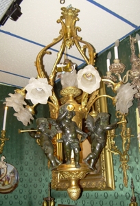 Gilt bronze & patinated cherub chandelier
