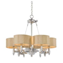 Six-Light Chandelier with Raw Silk Infiniti Shaped Hard Shades 0