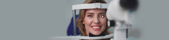 Eye Care, Woman getting eye exam in , California