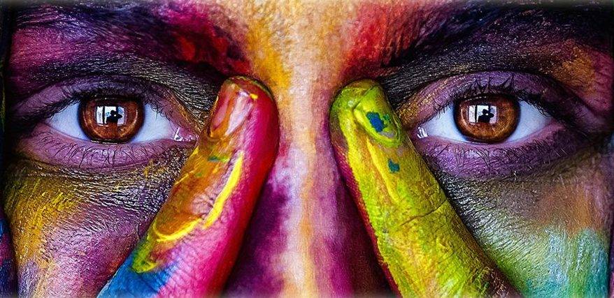 Eyes with painted colors around