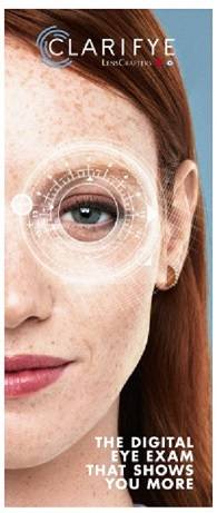 Optometrist - Clarifye Digital Eye Exam ad with fair skinned brunette woman for Lenscrafters in Chapel Hill Mall