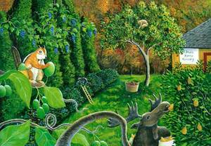 Painting of Moose Harvesting Pears