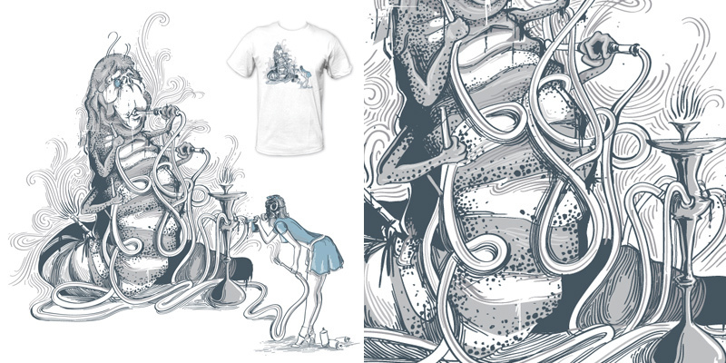 Alice painting caterpillar tee shirt design by jamescho84 - James 