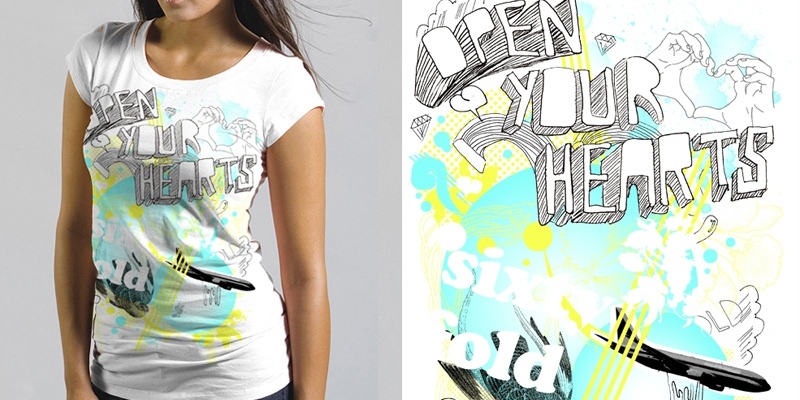 sixtyfold - open your hearts tee shirt design by wes_allen - wes allen