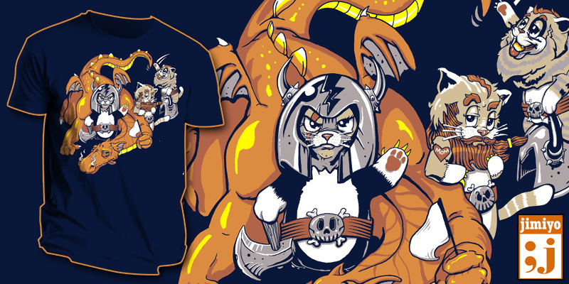 "Viking Cats Overtake the Dragon Overlord" by jimiyo Viking Cats Overtake the Dragon Overlord tee shirt design by jimiyo - Jimi Benedict