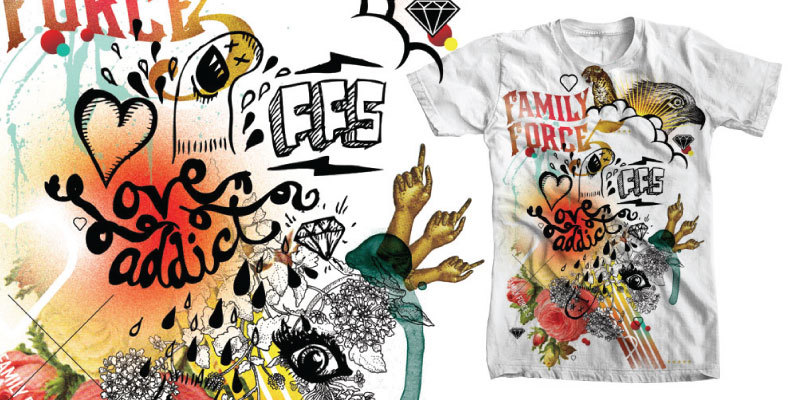 Family Force 5 | Love Addict Collage tee shirt design by chrisrushing - Chris Rushing
