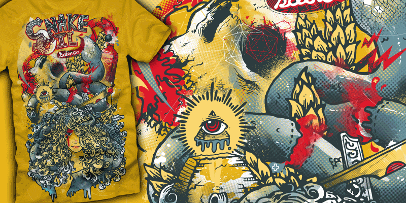 "Snake Oil Science" by Incarnadine Snake Oil Science tee shirt design by Incarnadine - Ryan Keightley