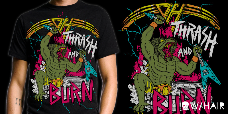 Darkest Hour - Thrash N' Burn tee shirt design by skull with hair - skull with hair