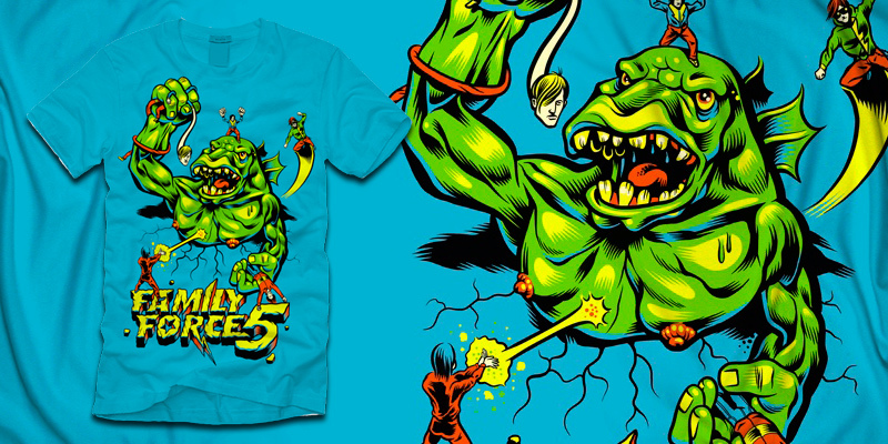 Family Force 5 - Fantastic 5 tee shirt design by FRENDEN - FRENDEN