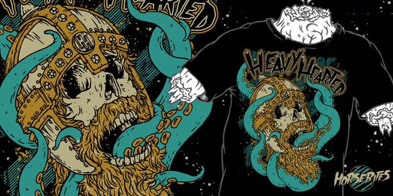 Heavy Hearted-Viking Skull- tee shirt design by horsebites - HORSEBITES