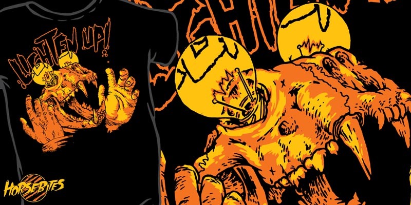 Lighten Up! -Bulb eyed Panther skull tee shirt design by horsebites - HORSEBITES