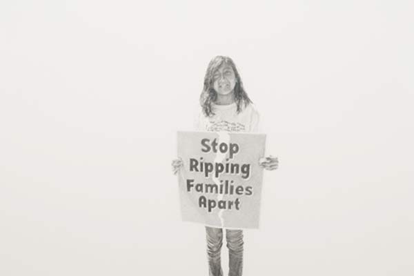 Andea Bowers, <em>Study from May Day March, Los Angeles 2010 (Stop Ripping Families Apart)</em>, 2010. Graphite on paper, 9 x 12 in. Andea Bowers, <em>Study from May Day March, Los Angeles 2010 (Stop Ripping Families Apart)</em>, 2010. Graphite on paper, 9 x 12 in.