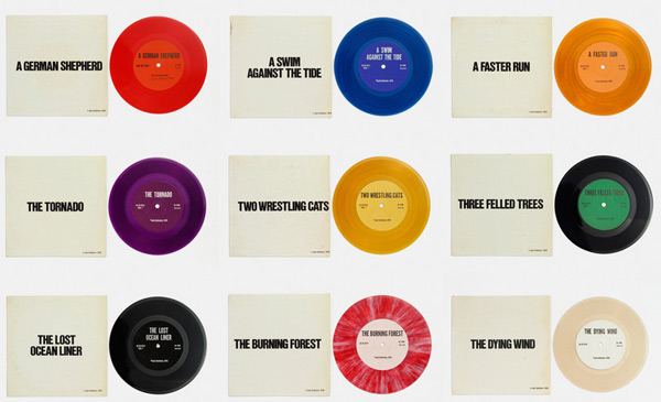 Jack Goldstein, <i>A Suite of Nine 7-Inch Records with Sound Effects</i>, 1976. Vinyl records and sleeves. All images courtesy of 1301PE Gallery, Los Angeles..