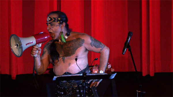 Guillermo Gómez-Peña, <em>Strange Democracy: Border Wars</em>, 2011. Performance at the Hammer Museum, April 5, 2011. 