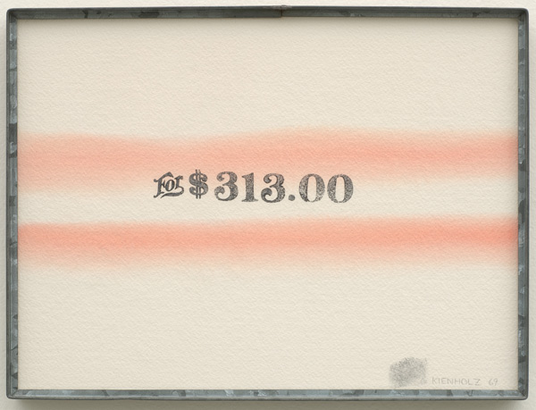 Edward Kienholz, <em>For $313.00</em>, 1969. Aquarelle and ink on paper, 12 x 16 in. Copyright Kienholz, Courtesy of L.A. Louver, Venice, California. Edward Kienholz, <em>For $313.00</em>, 1969. Aquarelle and ink on paper, 12 x 16 in. Copyright Kienholz, Courtesy of L.A. Louver, Venice, California.