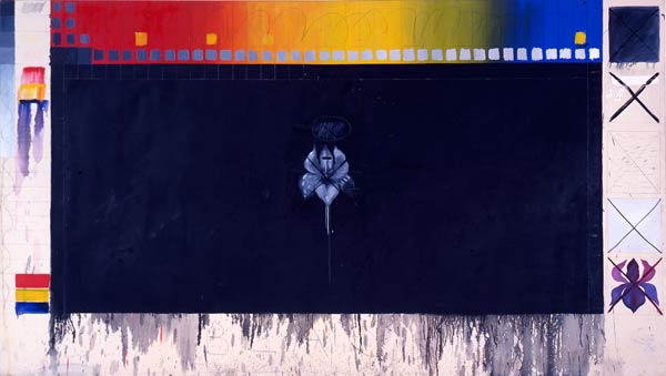 Pat Steir, <em>Black</em>, 1973. Oil and pencil on canvas, 72 x 132 in. Collection of Steven D. Robinson. Courtesy of the artist. Pat Steir, <em>Black</em>, 1973. Oil and pencil on canvas, 72 x 132 in. Collection of Steven D. Robinson. Courtesy of the artist.
