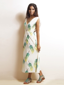 Feather Trim Maxi Dress in Green
