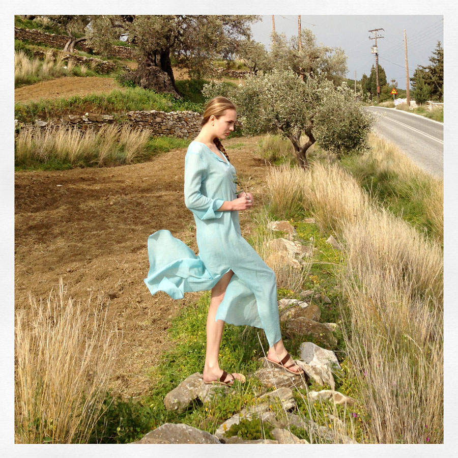 Dasha in aqua green caftan