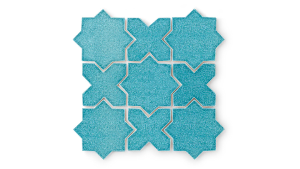 hawaiian blue in star and cross shape tile