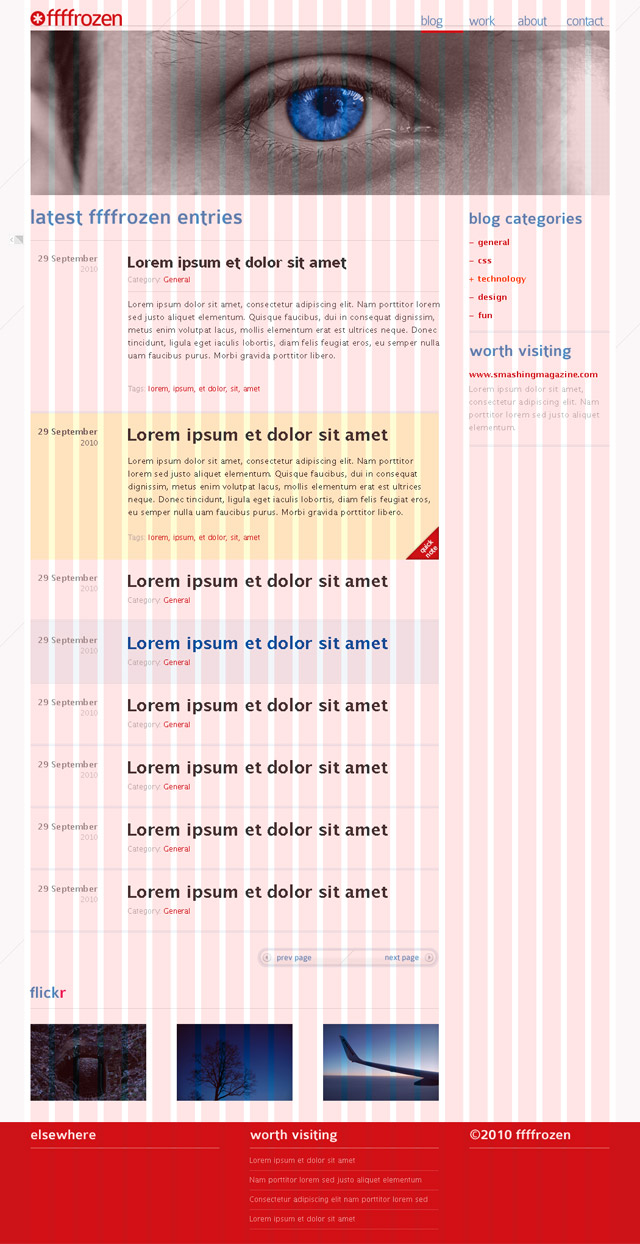 blog layout with grid overlay