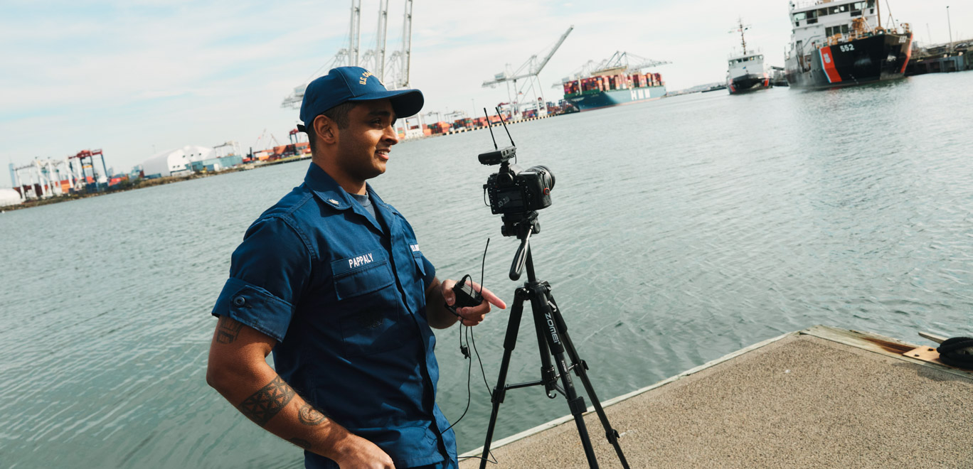 Anthony is behind the camera in uniform