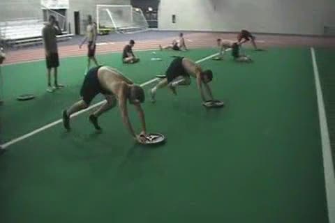 Plate Pushes Dumbell Crawl