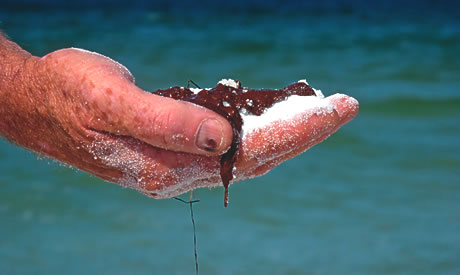 Oil soiled sand in hand