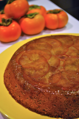 Maple Persimmon Upsidedown Cake with Maple Cream