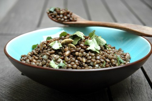 Warm Lentil Salad with Roasted Vegetables and Mozzarella