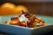 Cider Glazed-Sweet Potatoes with Bacon, Pecans and Blue Cheese
