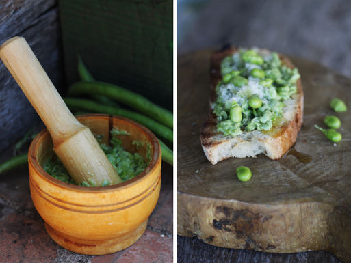 Raw fava been crostini